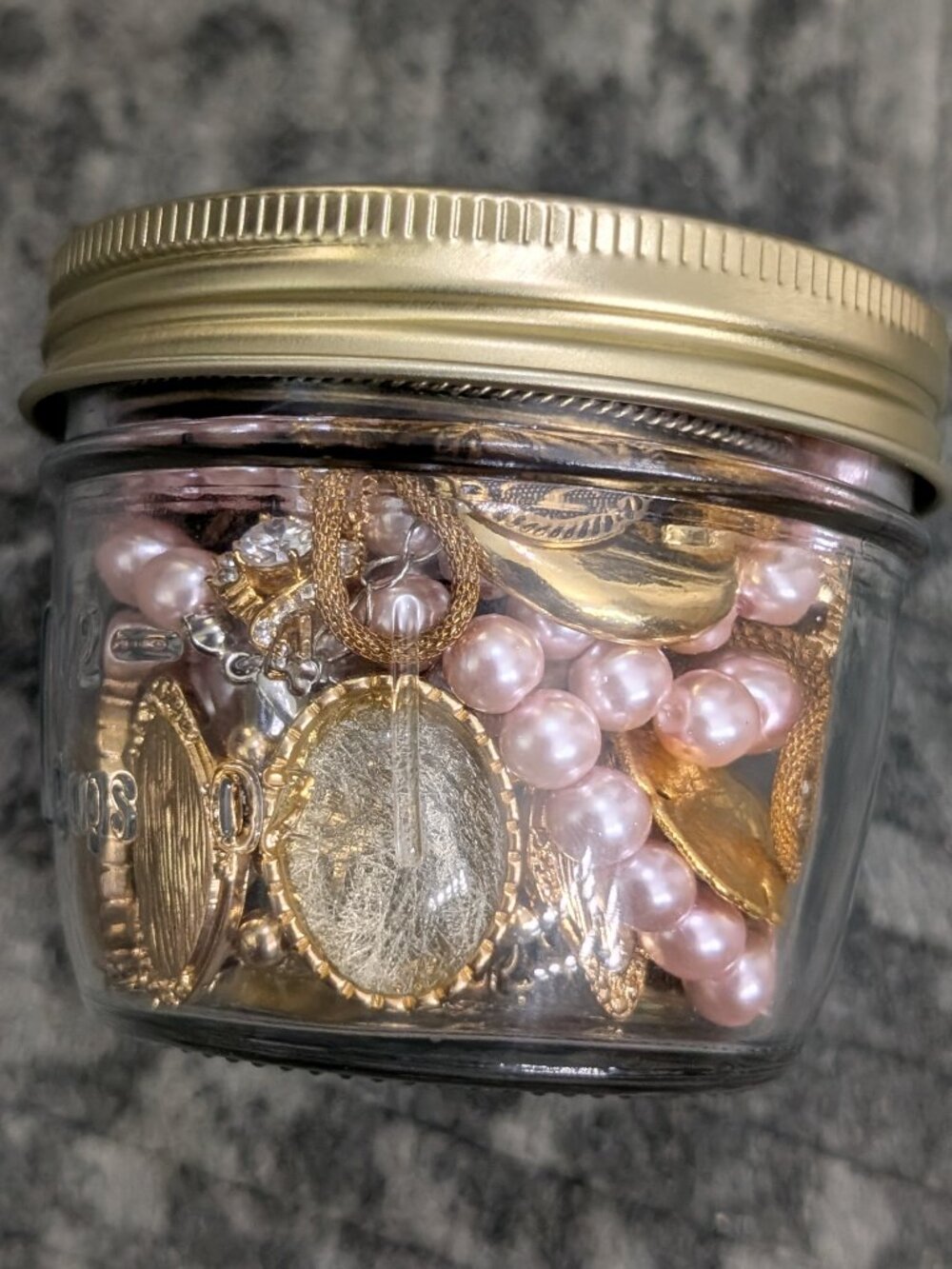 Gold & Pink Pearls Mystery Jewelry Jar 4oz Mixed Assortment